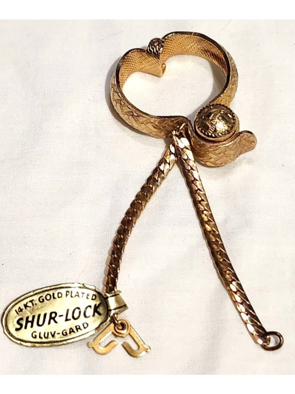 14k Gold Plated Shur-Lock Vintage Glove Holder Floral Detailing Original Tag - Picture 2 of 6